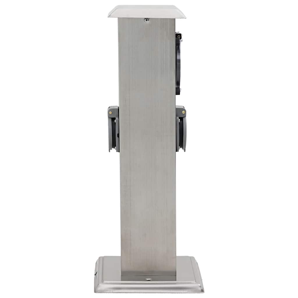 Pelare i rostfritt stål med utomhusuttag och timer