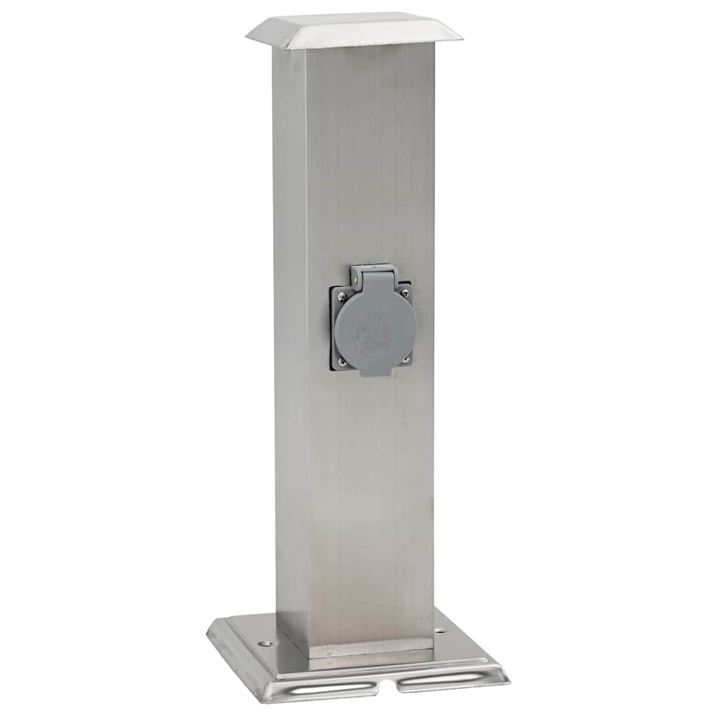 Pelare i rostfritt stål med utomhusuttag och timer