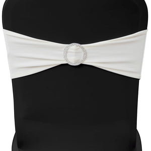 25 st gräddvita dekorativa stolsband med diamantspänne