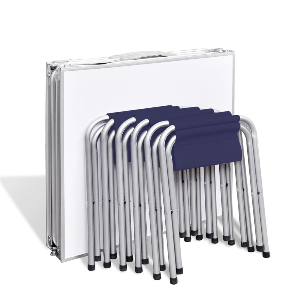 Campingbord med 6 stolar, hopfällbar och justerbar i höjd) 180 x 60 cm