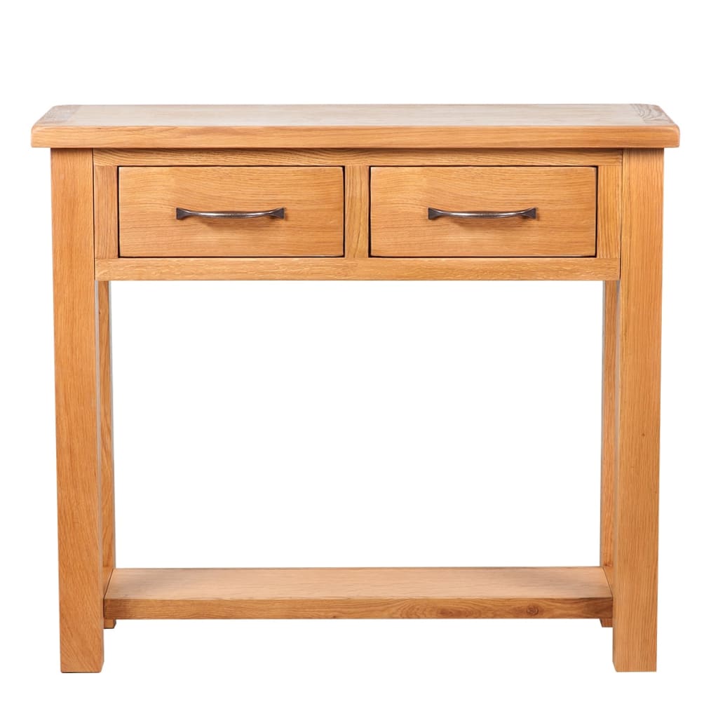 Konsolbord med 2 lådor 83x30x73 cm massiv ek