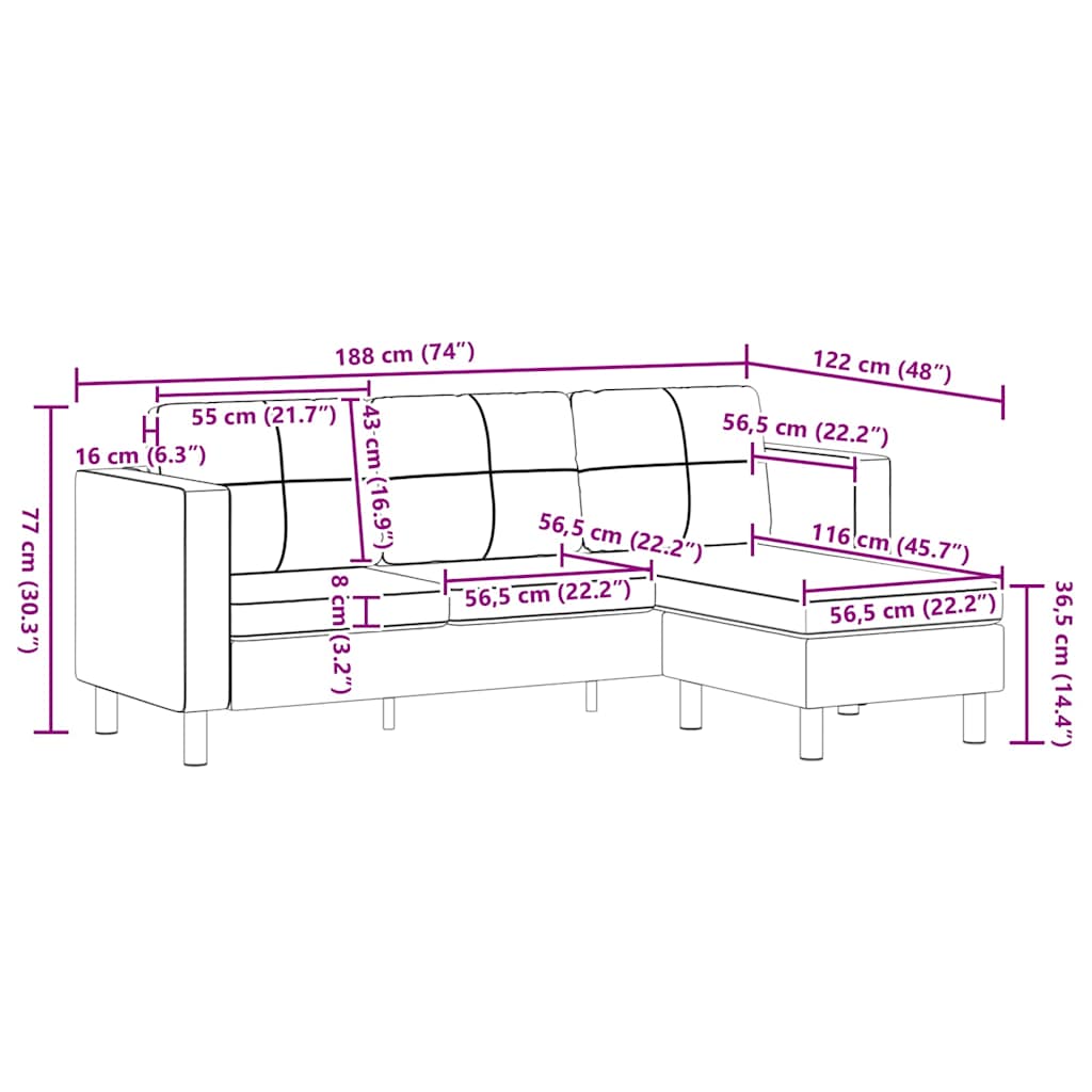 Divansoffa 3-sits konstläder svart