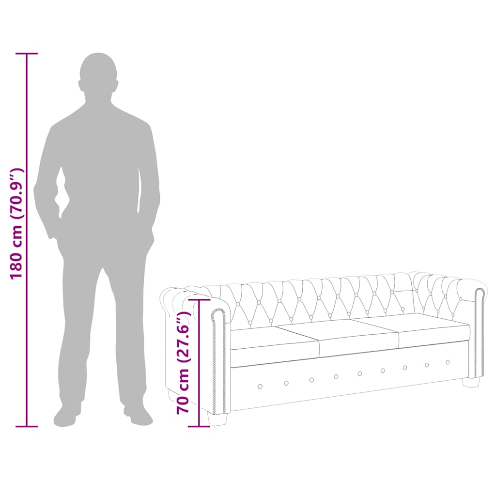 Chesterfield 3-sits konstläder vit