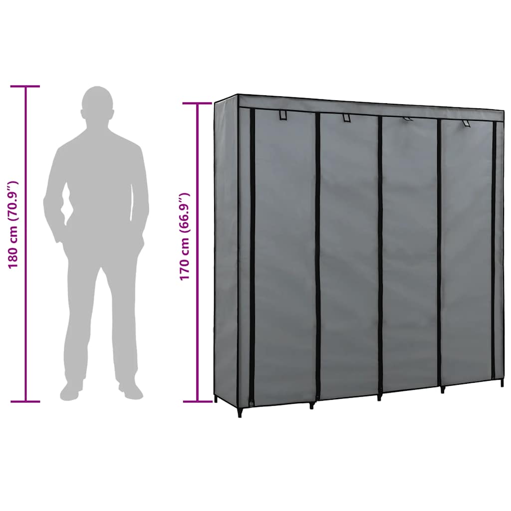 Garderob med 4 fack grå 175x45x170 cm