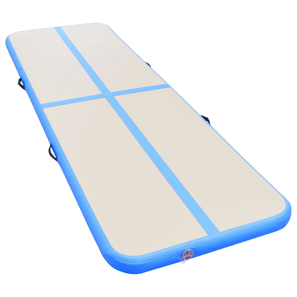 Uppblåsbar gymnastikmatta med pump 600x100x10 cm PVC blå