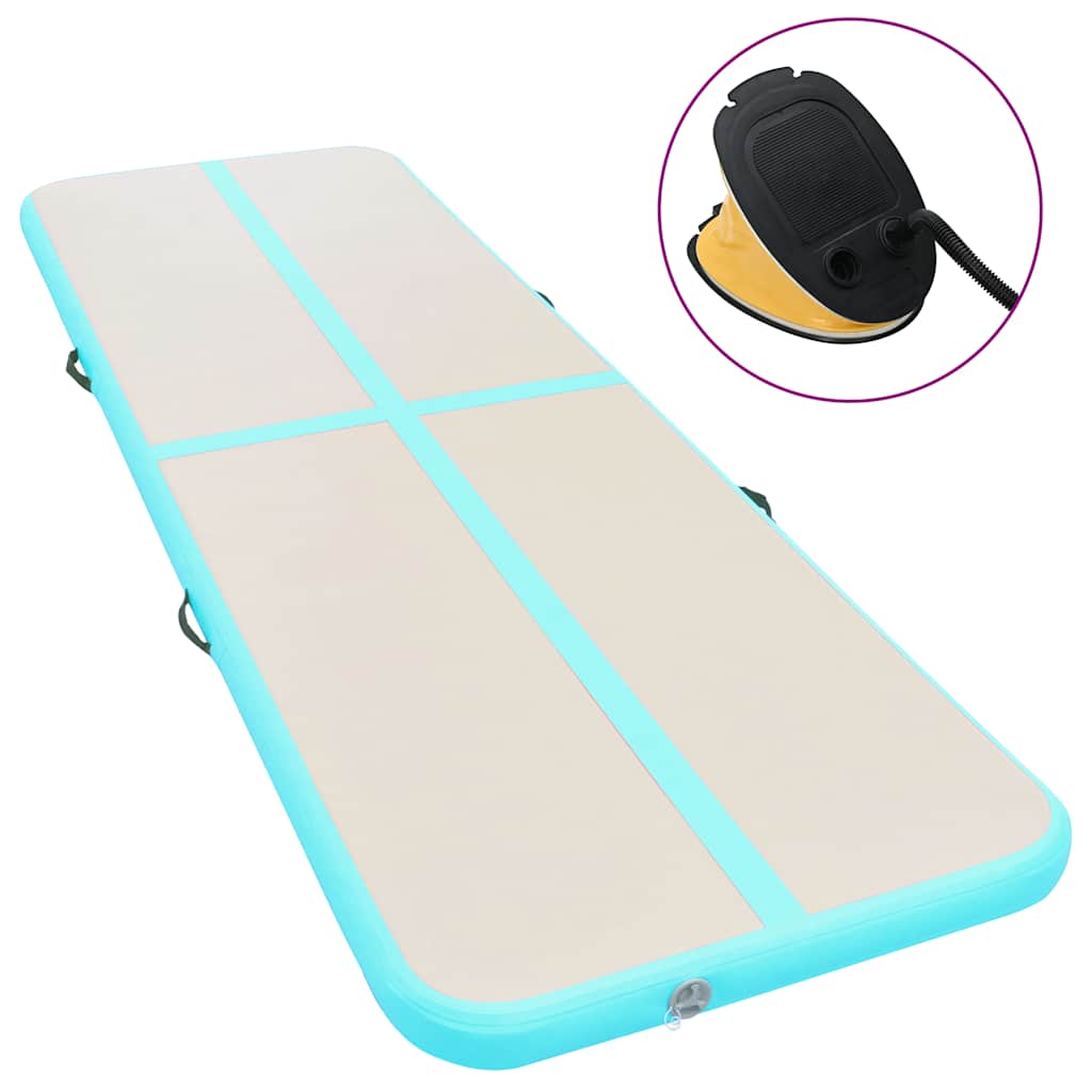 Uppblåsbar gymnastikmatta med pump 600x100x10 cm PVC grön