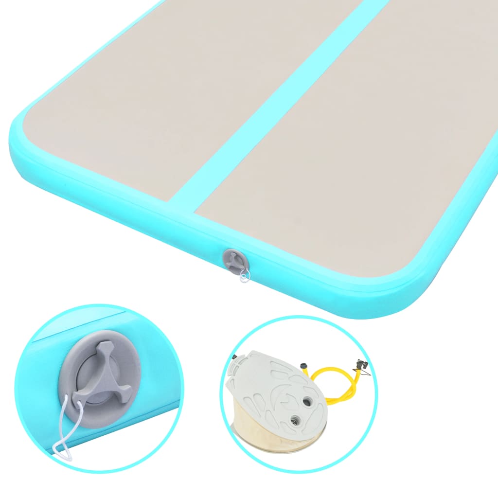 Uppblåsbar gymnastikmatta med pump 600x100x10 cm PVC grön