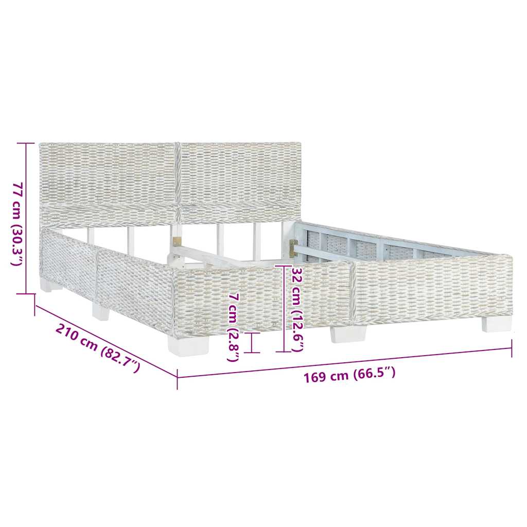 Sängram grå naturlig rotting 160x200 cm