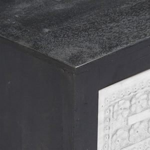 Tv-bänk handsnidad grå&vit 120x30x40 cm massivt mangoträ