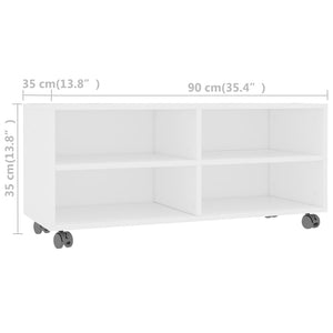 Tv-bänk med hjul vit 90x35x35 cm konstruerat trä