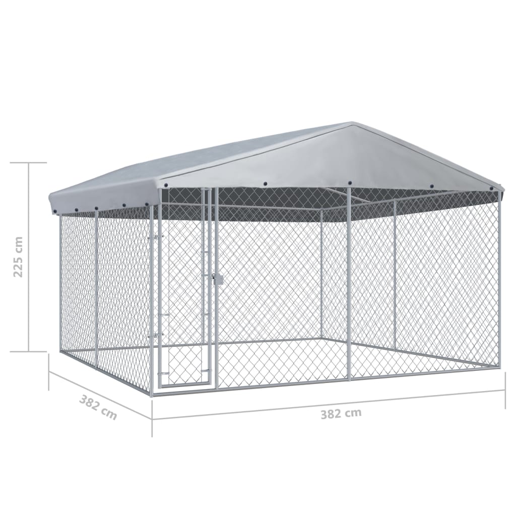 Hundkennel med tak för utomhusbruk 382x382x225 cm
