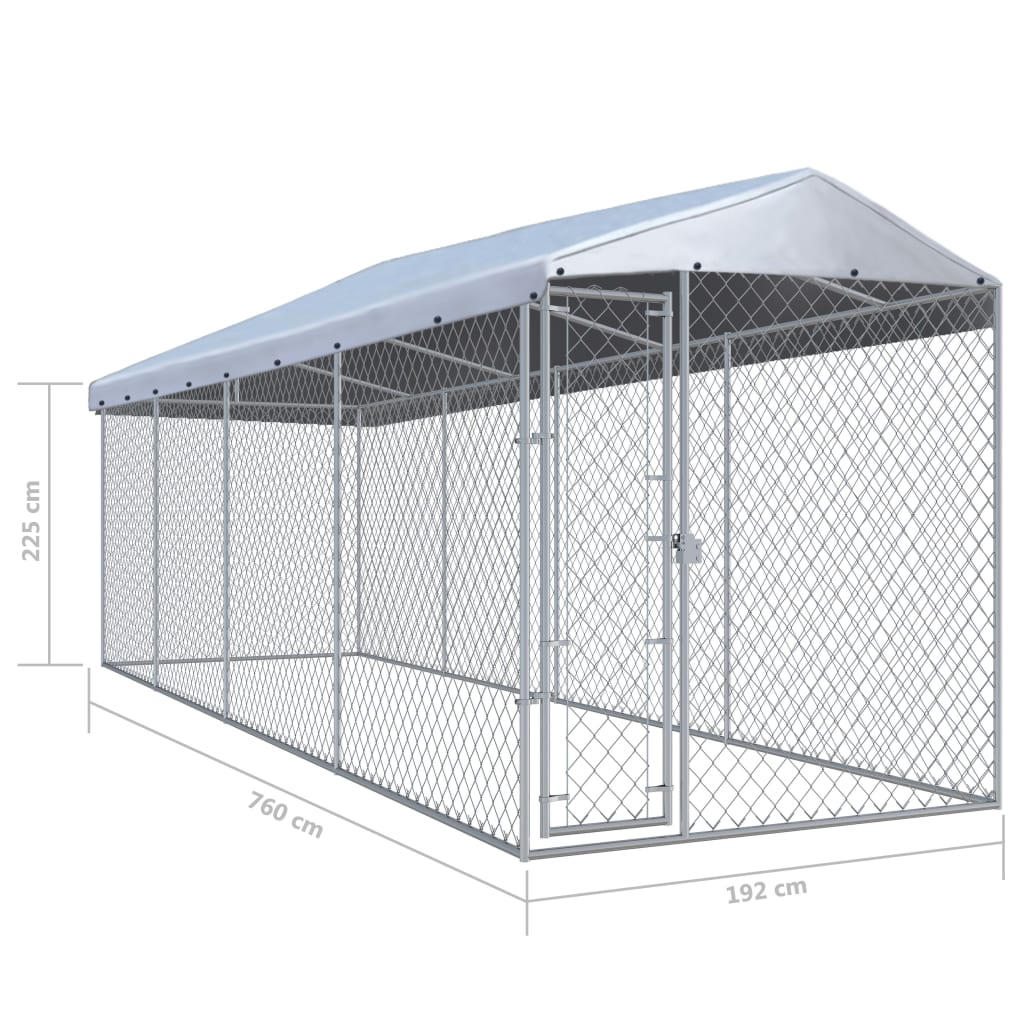 Hundkennel för utomhusbruk med tak 760x190x225 cm