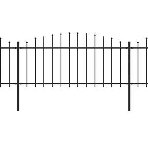 Trädgårdsstaket med spjuttopp stål (0,5-0,75)x11,9 m svart