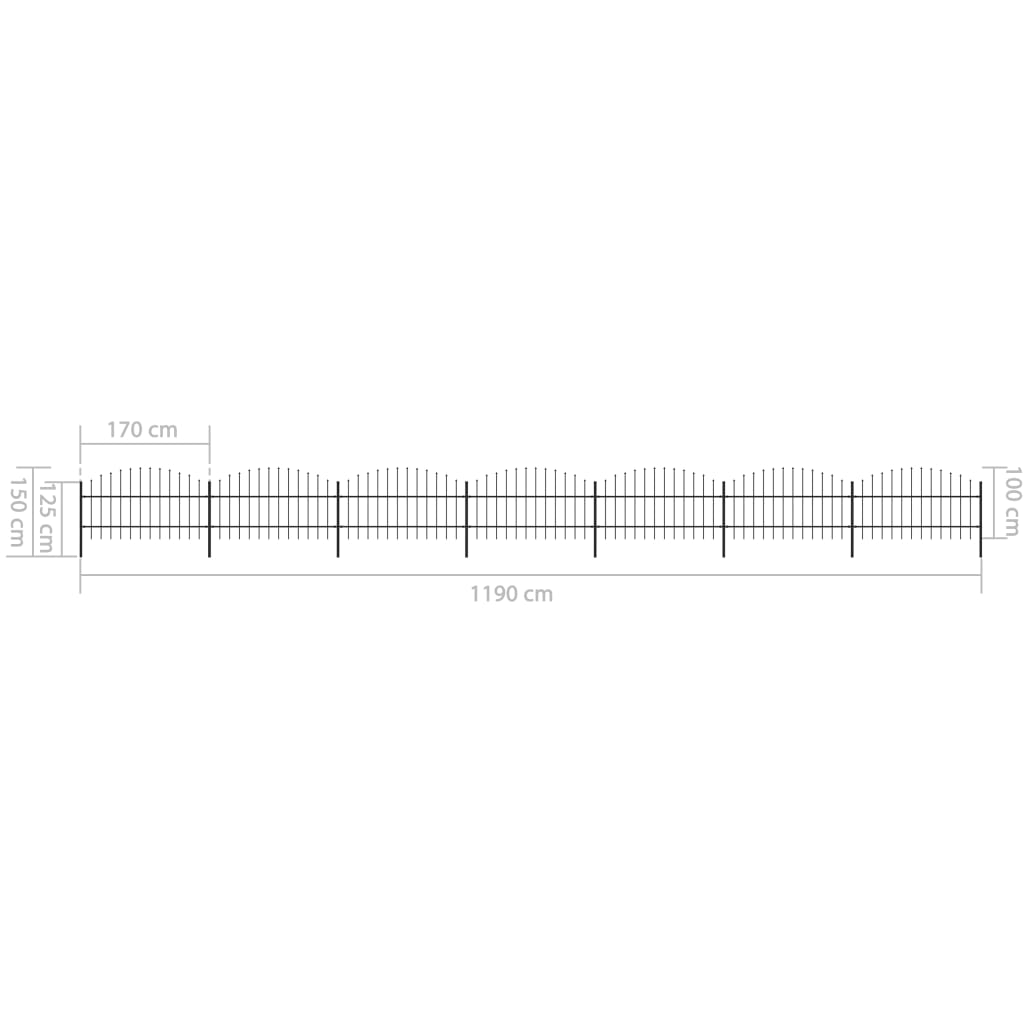 Trädgårdsstaket med spjutspets stål 1248x100 cm svart