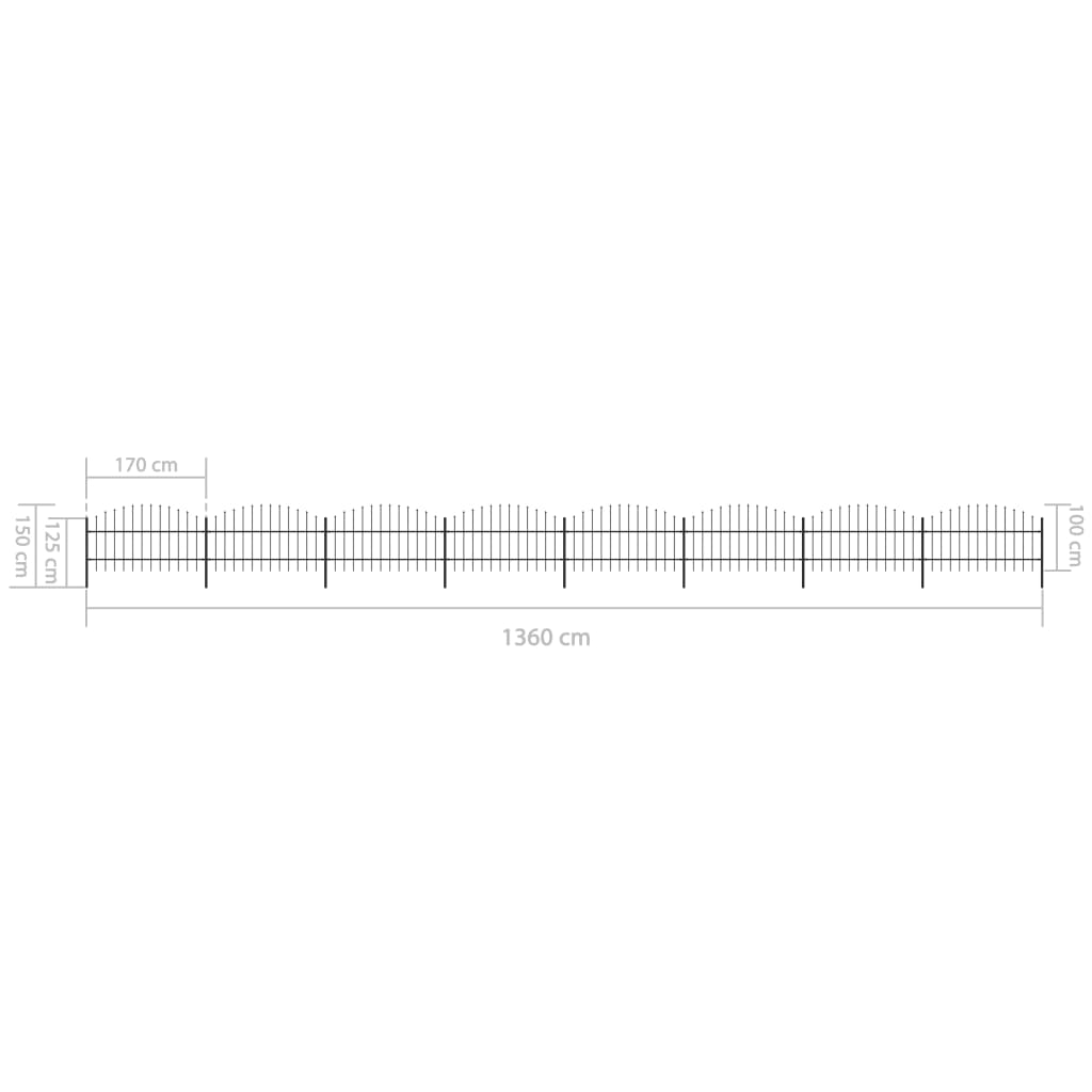 Trädgårdsstaket med spjutspets stål 1426x100 cm svart