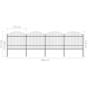 Trädgårdsstaket med spjutspets stål 714,5x175 cm svart