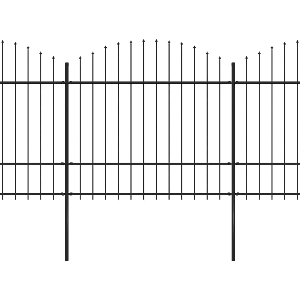 Trädgårdsstaket med spjuttopp stål (1,5-1,75)x15,3 m svart