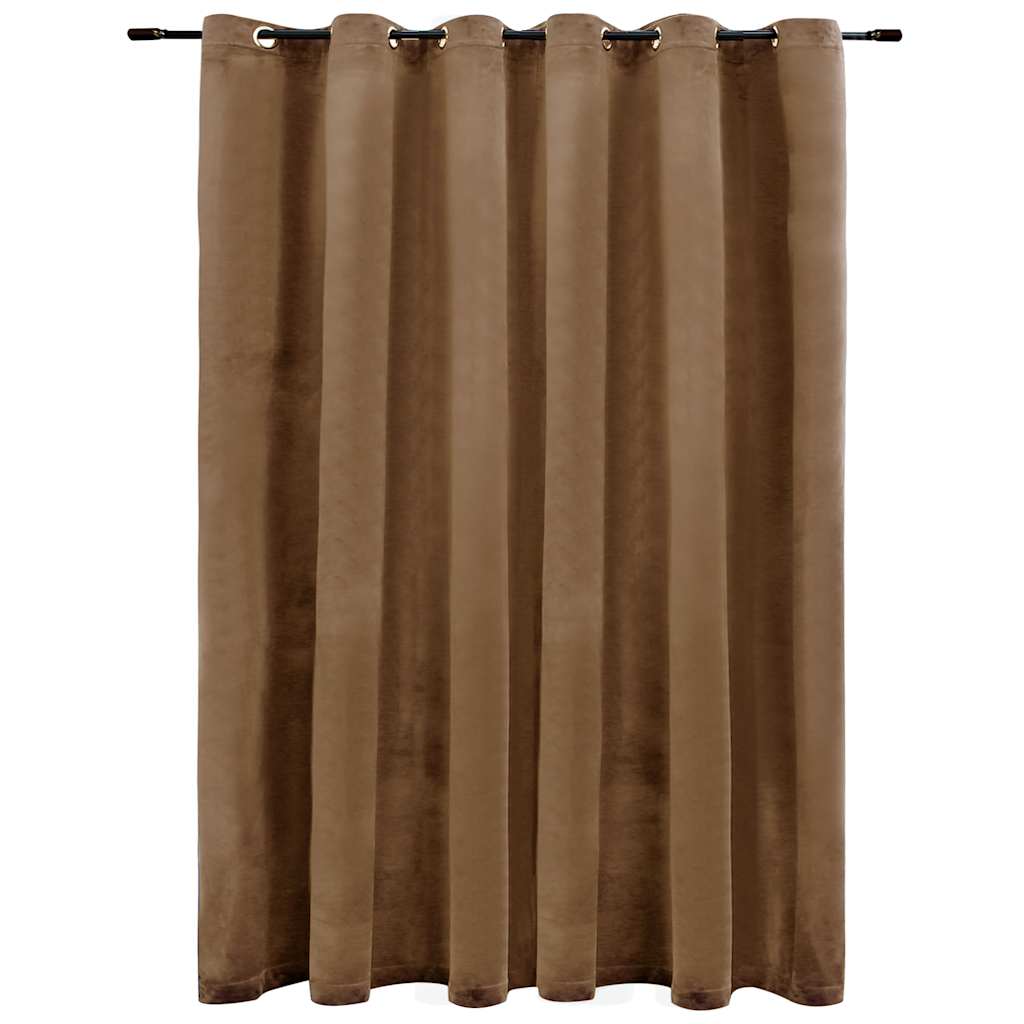 Mörkläggningsgardin med metallringar sammet beige 290x245 cm