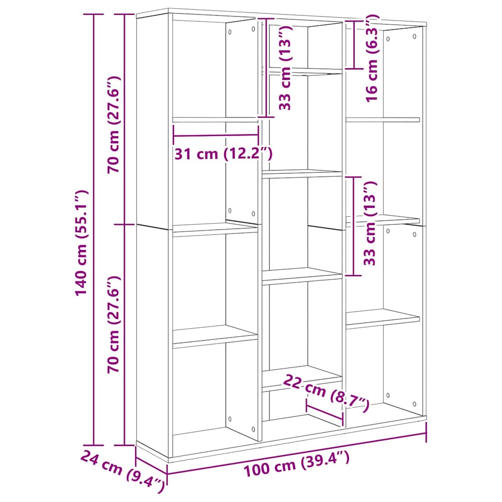 Rumsavdelare/bokhylla sonoma-ek 100x24x140 cm konstruerat trä