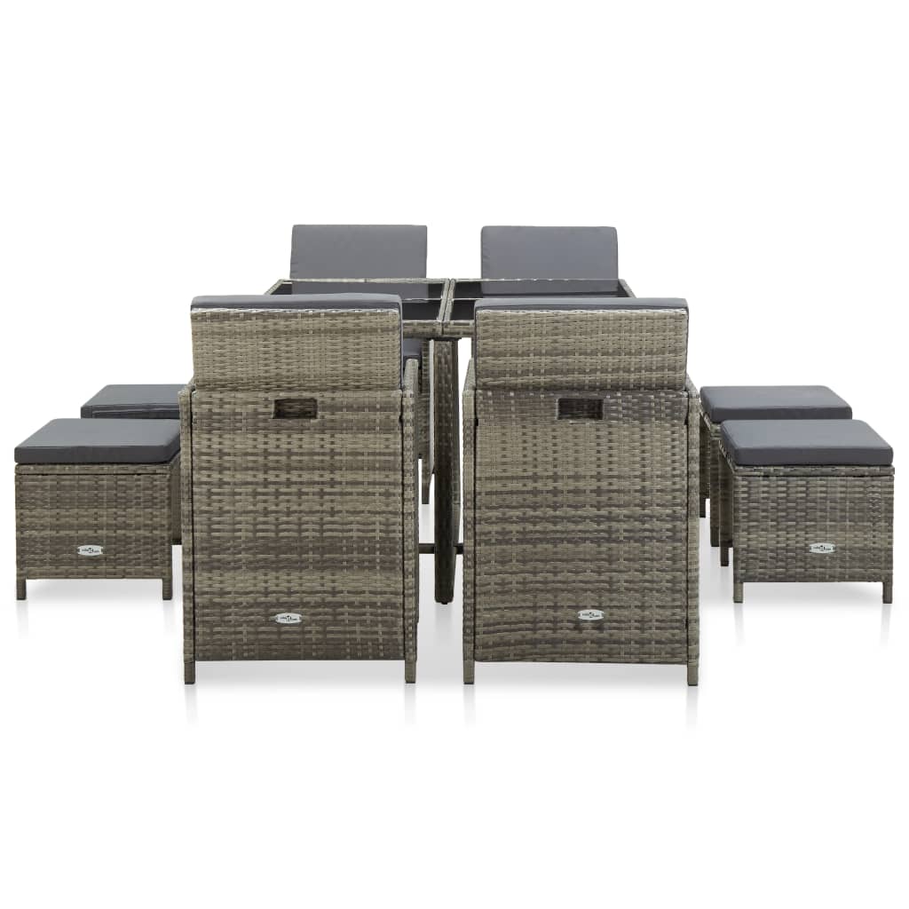 Matgrupp för trädgården med dynor 9 delar konstrotting grå
