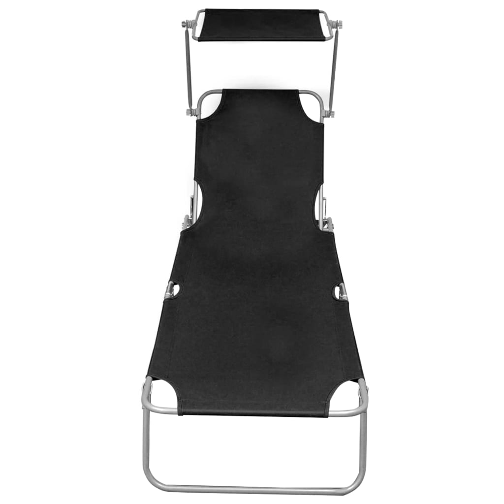 Hopfällbar solsäng med tak svart aluminium