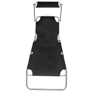 Hopfällbar solsäng med tak svart aluminium