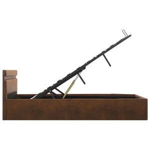 Sängram med hydraulisk förvaring med LED brun tyg 120x200 cm