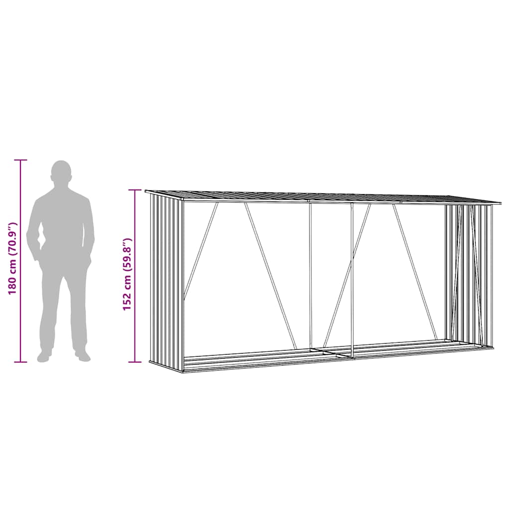 Vedskjul i galvaniserat stål 330x84x152 cm grön