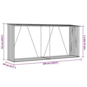 Vedskjul i galvaniserat stål 330x84x152 cm brun