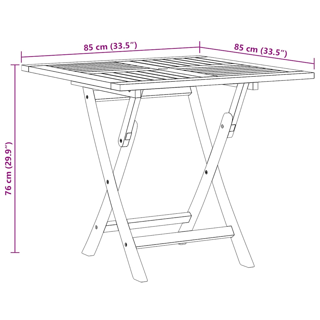Hopfällbart trädgårdsbord 85x85x76 cm massiv teak