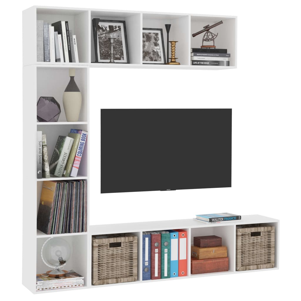 Bokhylla/TV-bänk 3 delar set vit 180x30x180 cm
