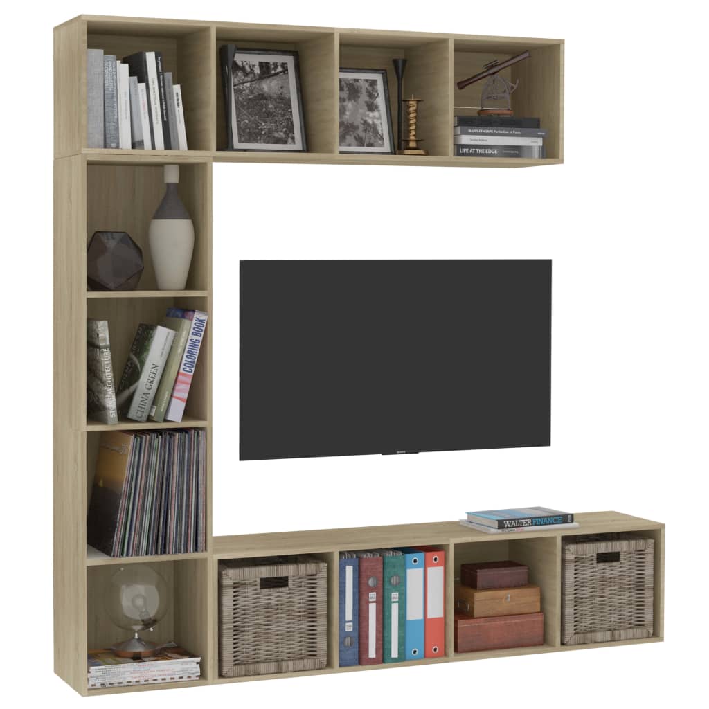 Bokhylla/TV-bänk 3 delar set sonoma-ek 180x30x180 cm