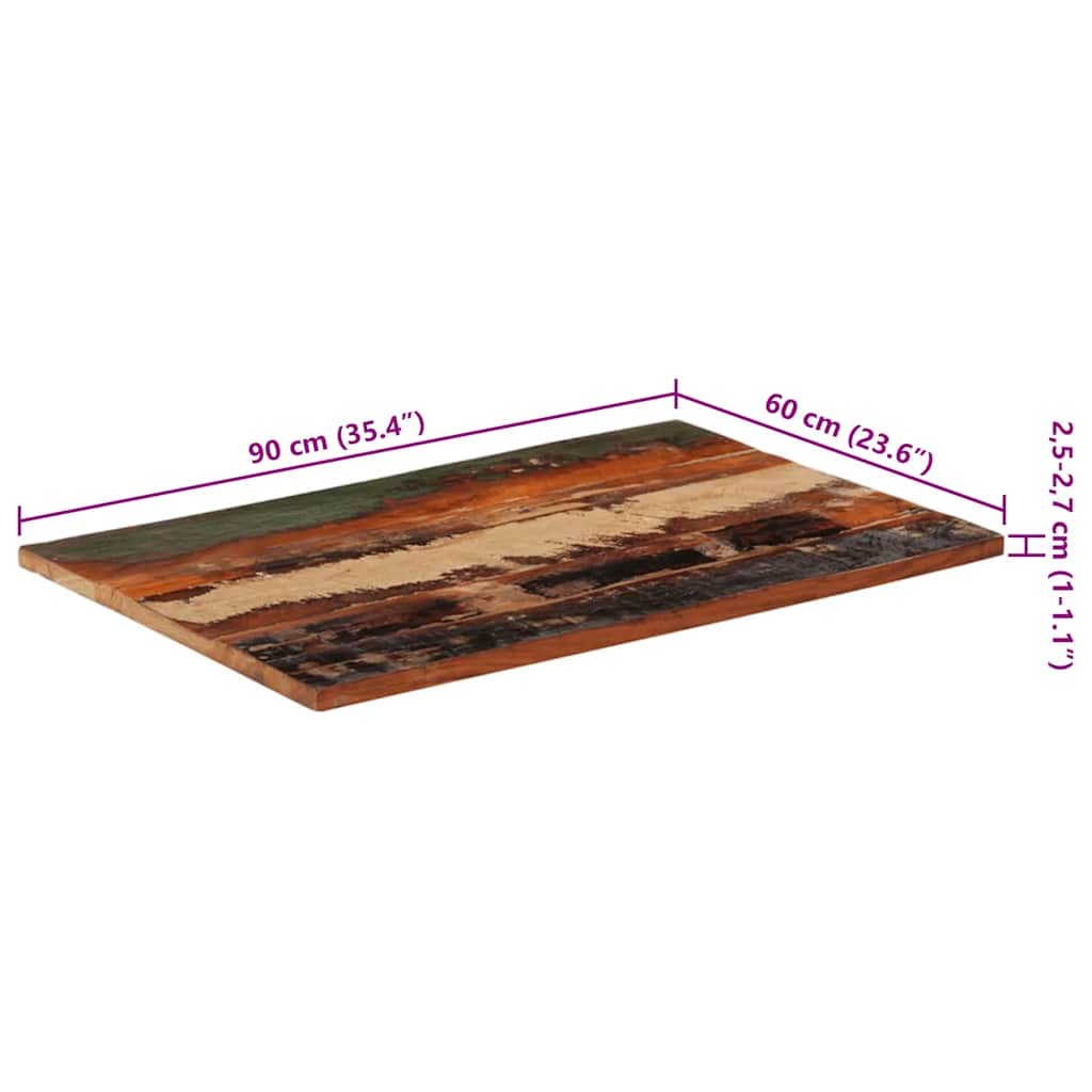 Rektangulär bordsskiva 60x90 cm 25-27 mm massivt återvunnet trä