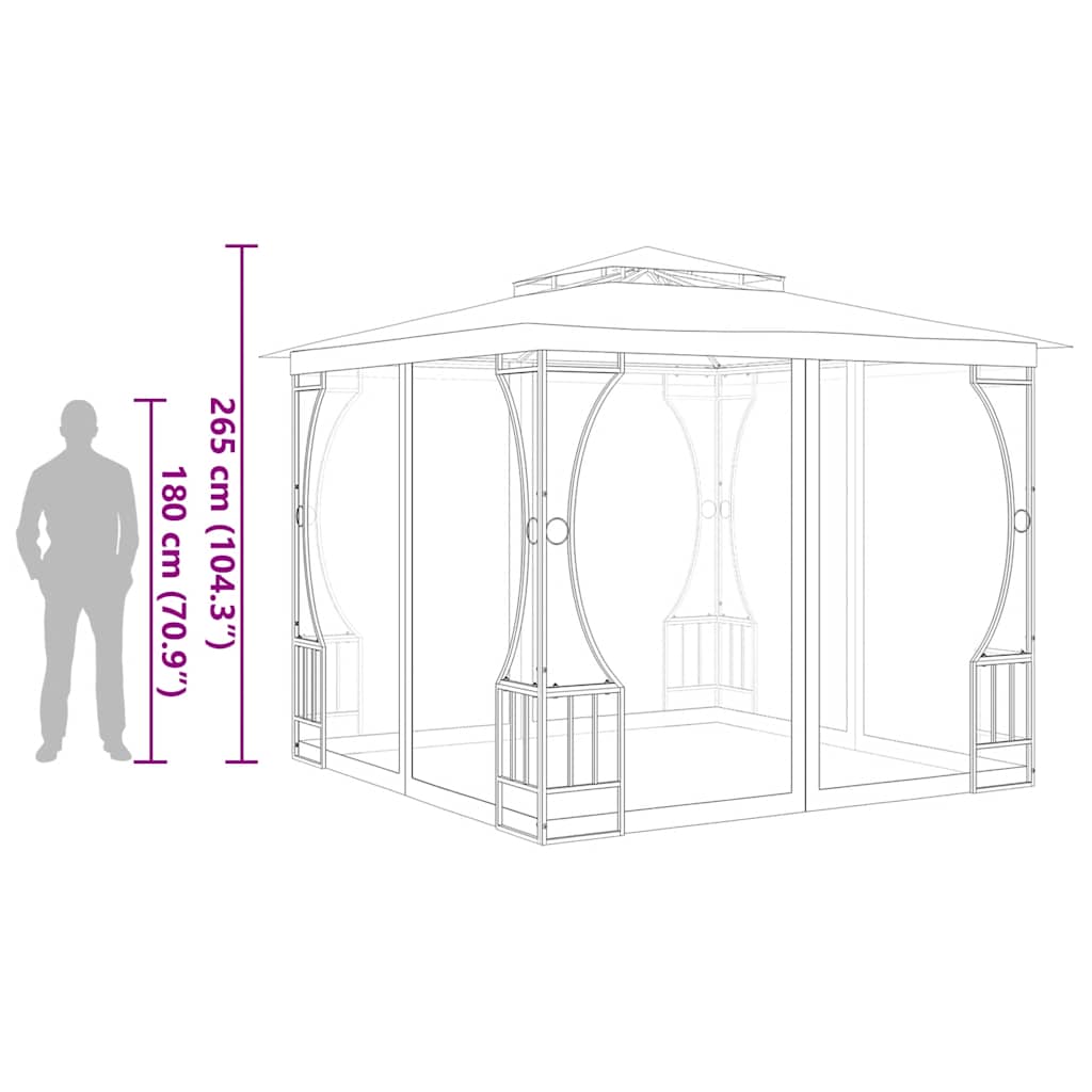 Paviljong med nät 300x300x265 cm gräddvit