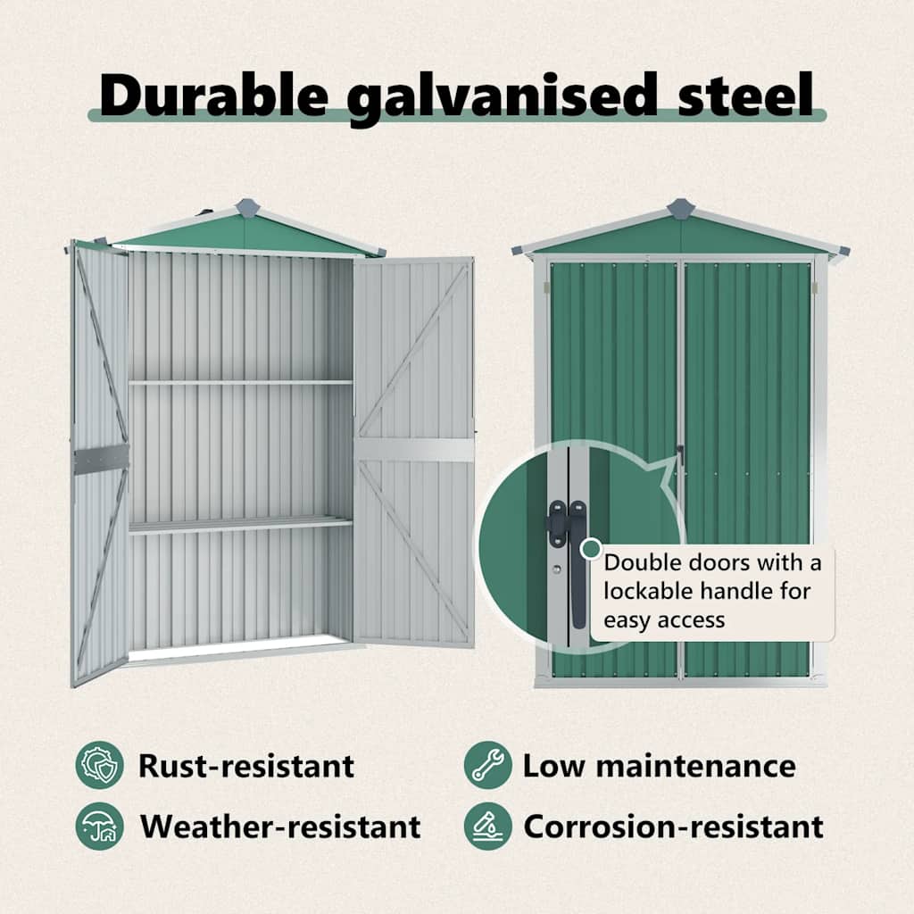 Trädgårdsskjul grön 116x45x175 cm galvaniserat stål
