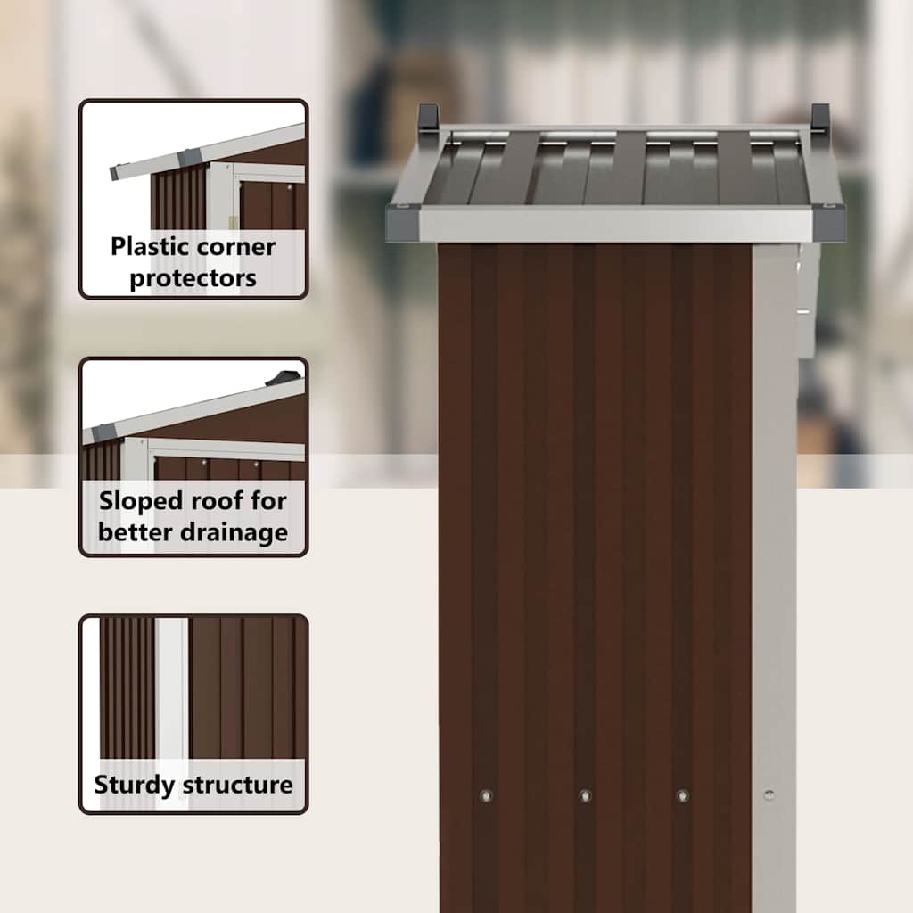 Trädgårdsskjul brun 116x45x175 cm galvaniserat stål