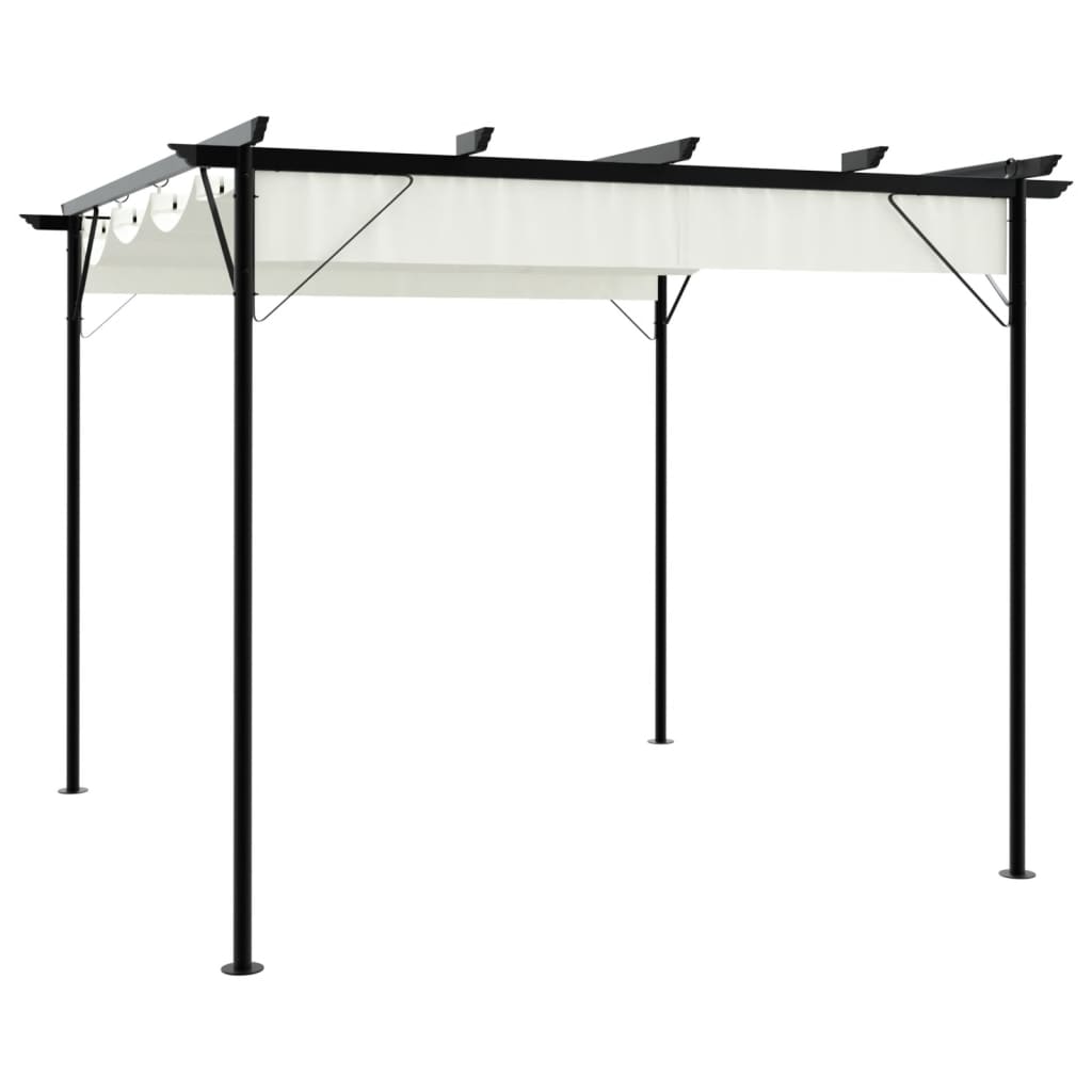 Pergola med indragbart tak gräddvit 3x3 m stål