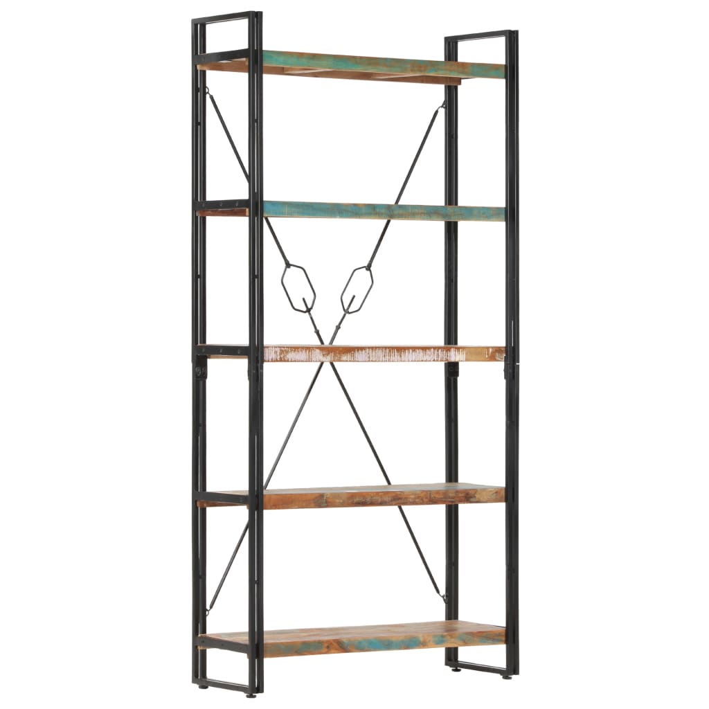 Bokhylla med 5 hyllor 90x30x180 cm massivt återvunnet trä