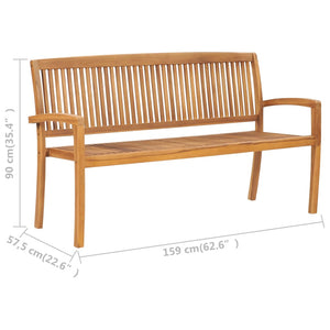 Stapelbar trädgårdsbänk 3-sits 159 cm massiv teak