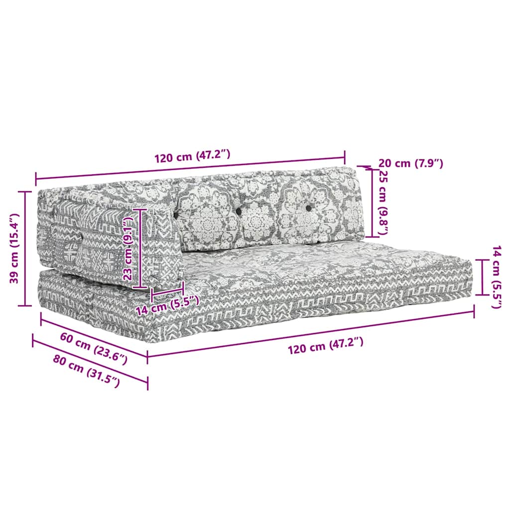 Dynor till pallsoffa ljusgrå tyg lapptäcke