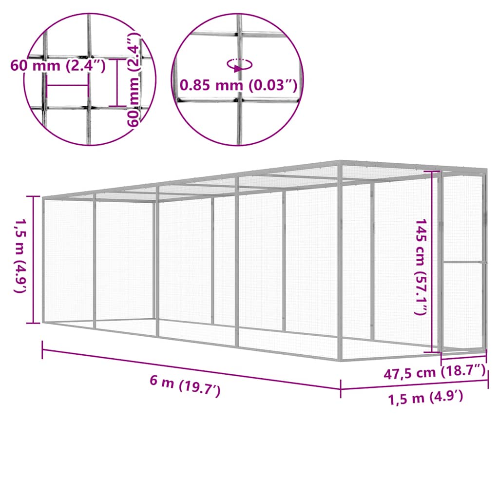 Kattbur 6x1,5x1,5 m galvaniserat stål