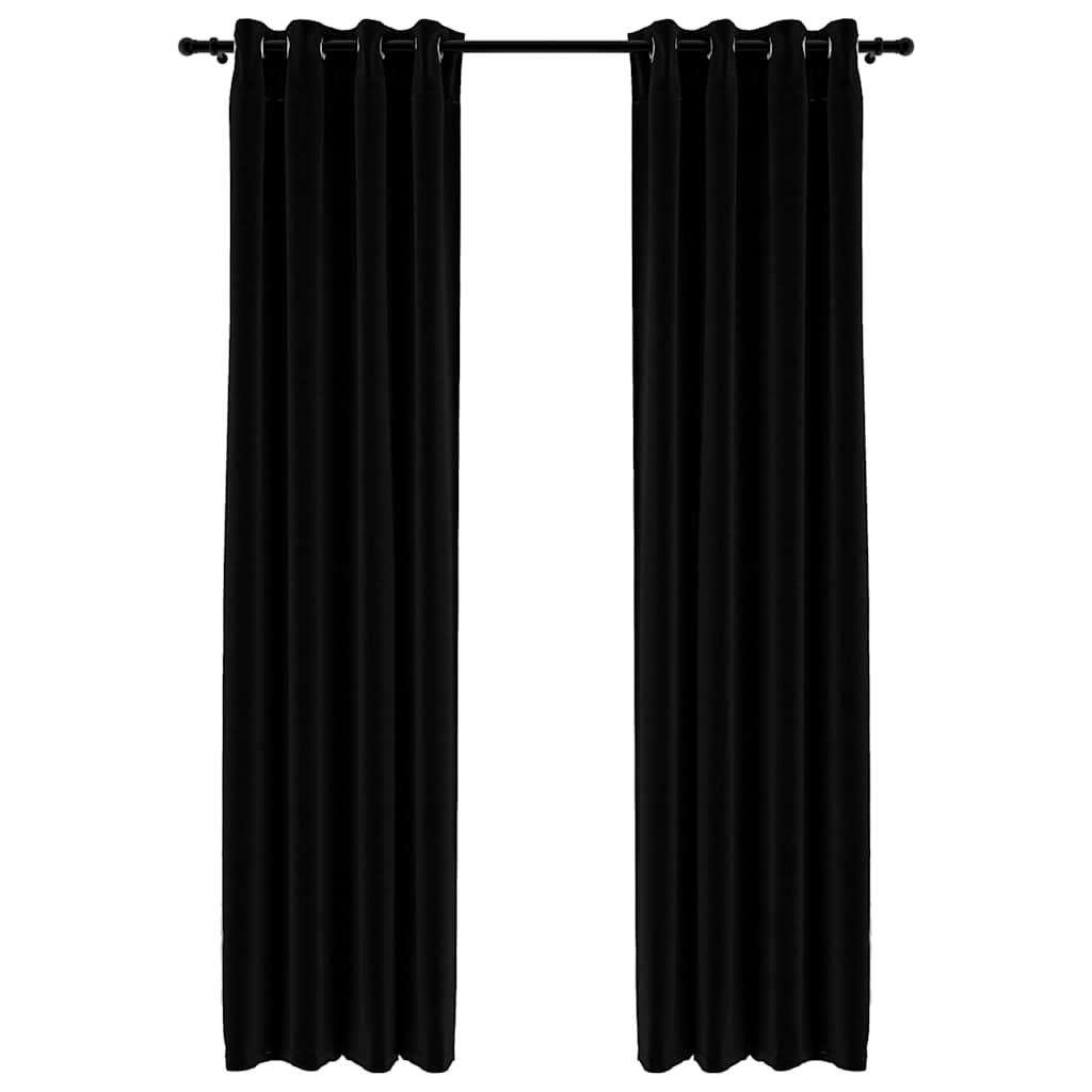 Mörkläggningsgardin med öljetter linnelook 2 st svart 140x225cm