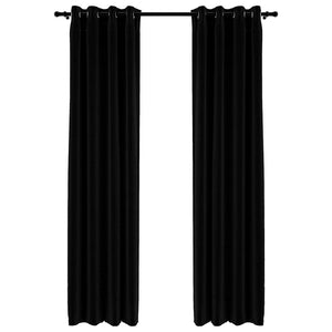 Mörkläggningsgardin med öljetter linnelook 2 st svart 140x225cm