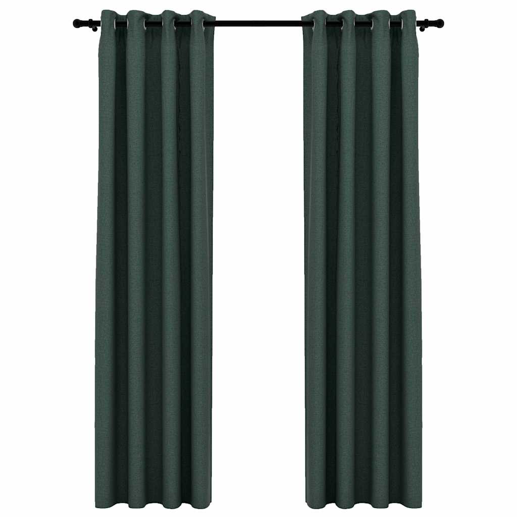 Mörkläggningsgardin med öljetter linnelook 2 st grön 140x245cm