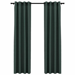 Mörkläggningsgardin med öljetter linnelook 2 st grön 140x245cm