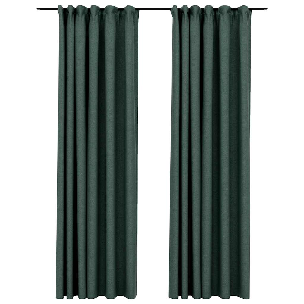 Mörkläggningsgardin med krokar linnelook 2 st grön 140x245 cm