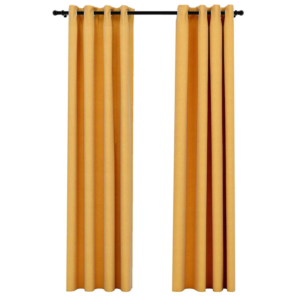Mörkläggningsgardin med öljetter linnelook 2 st gul 140x245cm