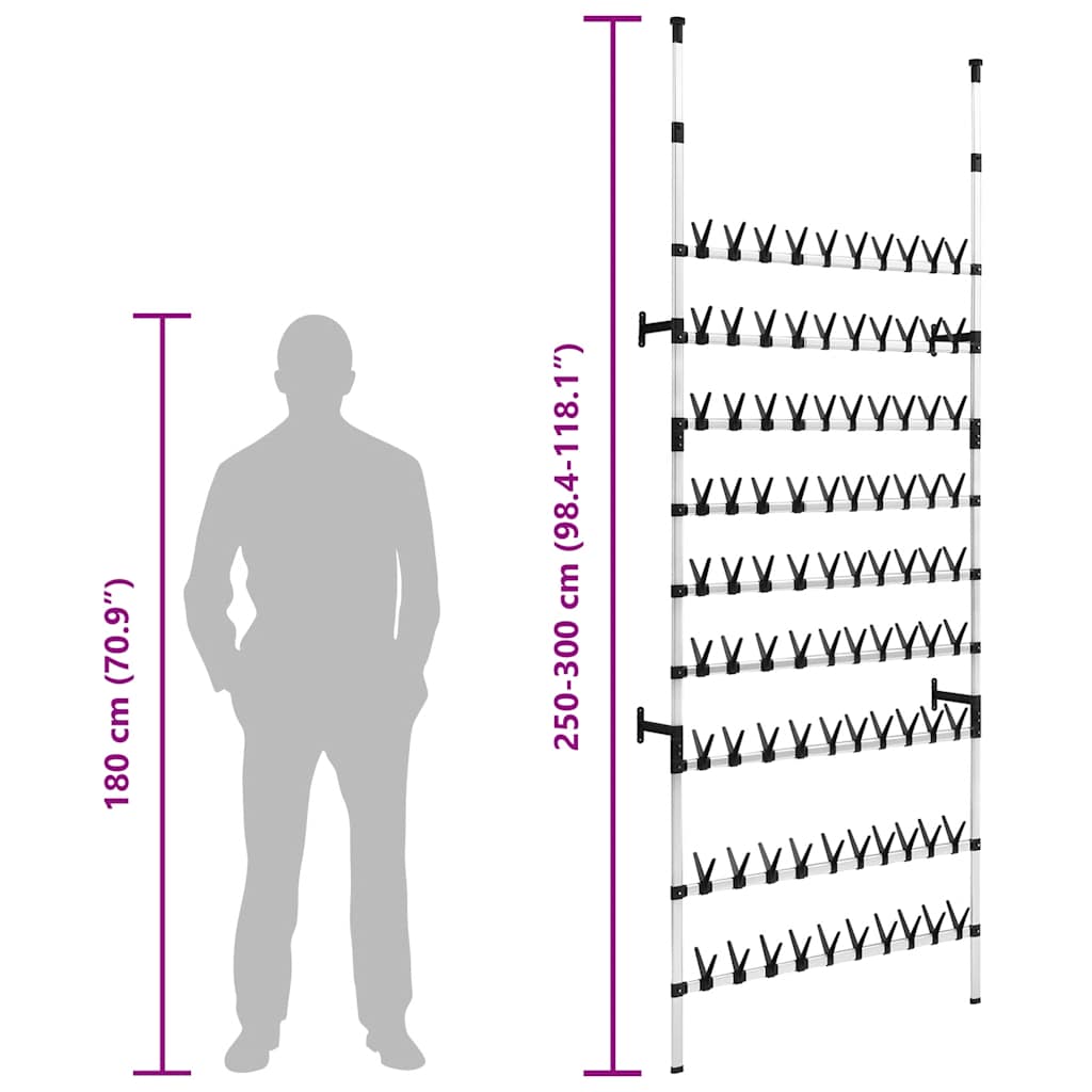 Teleskopisk skohylla med stänger aluminium