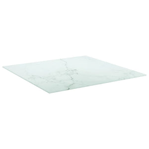 Bordsskiva vit 70x70 cm 6 mm härdat glas med marmortextur