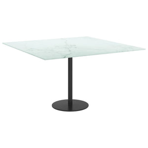 Bordsskiva vit 70x70 cm 6 mm härdat glas med marmortextur